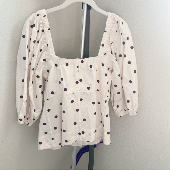 NWT GANNI Polka Dot Puff Sleeve Poplin Top - Picture 9 of 11
